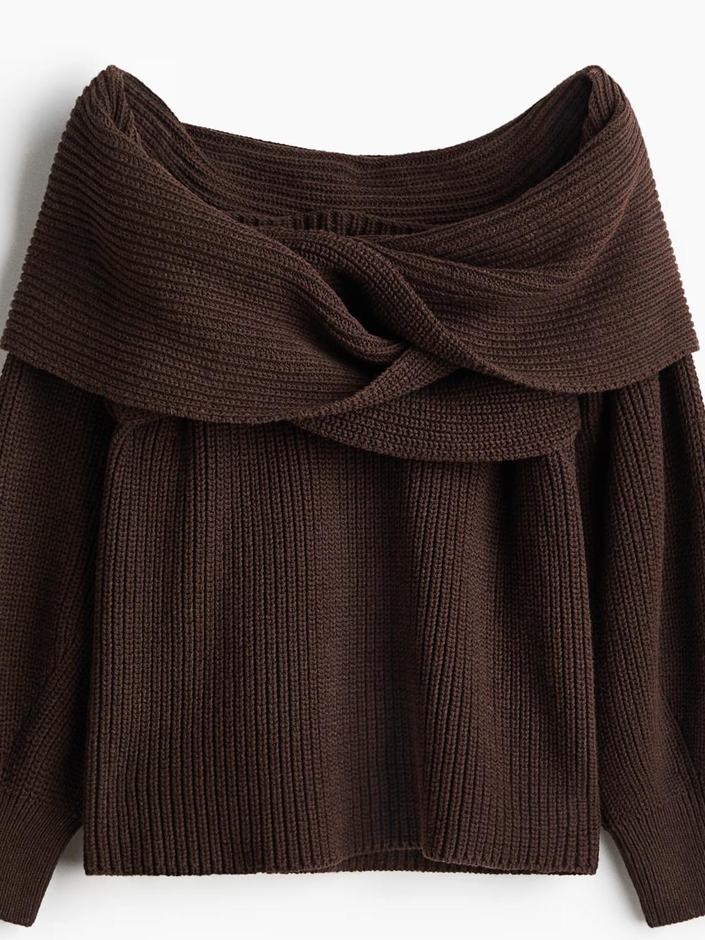 H&M Off-the-Shoulder Twist Knit Sweater - Dark Brown